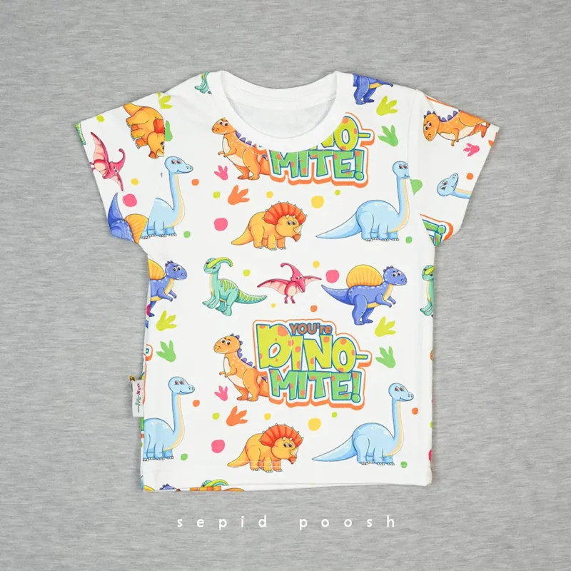 ست آستین کوتاه و شلوار بچگانه دایناسور DINO-MITE (عمده) | سپیدپوش1