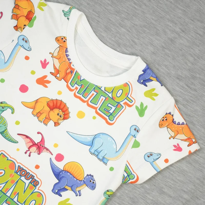 ست آستین کوتاه و شلوار بچگانه دایناسور DINO-MITE (عمده) | سپیدپوش2