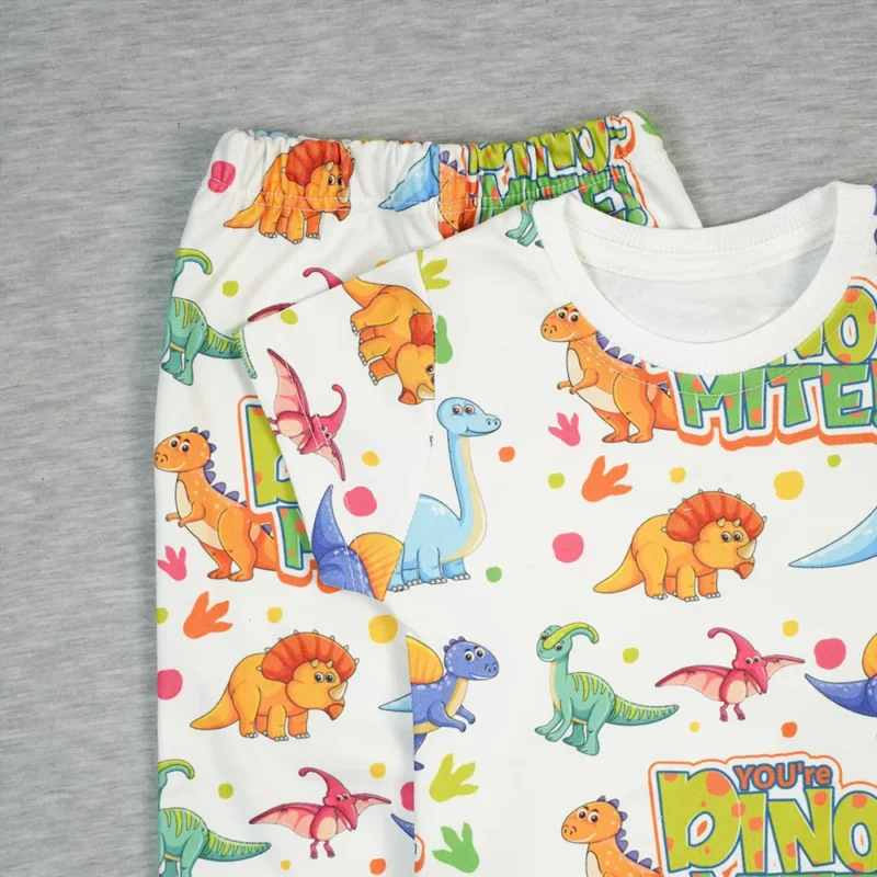 ست آستین کوتاه و شلوار بچگانه دایناسور DINO-MITE (عمده) | سپیدپوش3